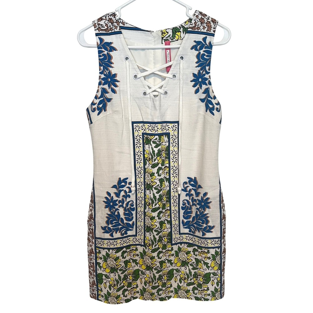 Plenty by Tracy Reese S Shift Dress Sleeveless White Floral Lemon Euro Summer